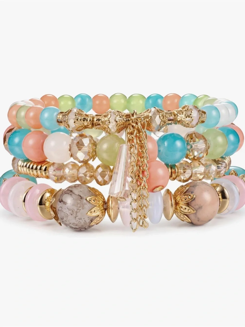 Anthropologie Pastel Multi-Bead Bracelet Stack with Gold Accents